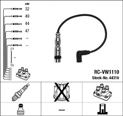 44316  (RC-VW1110)  NGK - Комплект проводів запалювання