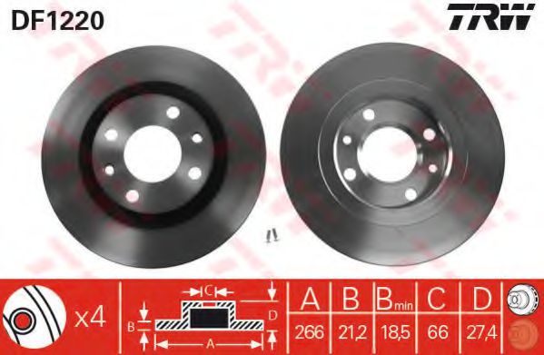 Диск гальмівний (1 шт.) CITROEN - PEUGEOT Berlingo/Berlingo MultiSpace/BX/Xantia/Xsara ROADHOUSE арт. DF1220