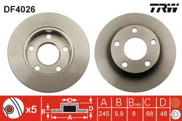 Диск гальмівний (1 шт.) AUDI - VOLKSWAGEN A4 Quattro/S4 Quattro/Passat/Passat Estate/V DELPHI арт. DF4026