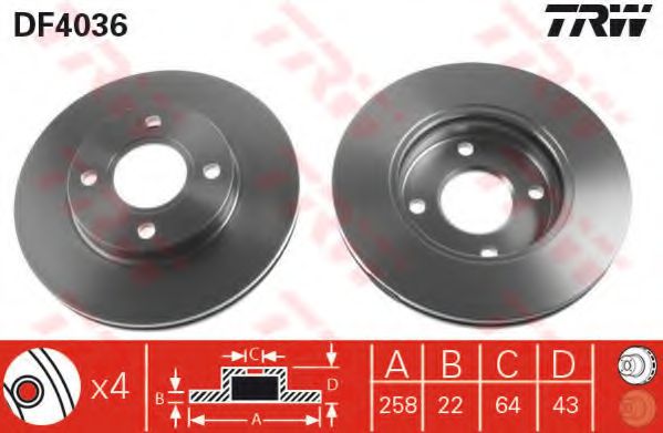 DF4036  TRW - Гальмівний диск BREMBO арт. DF4036