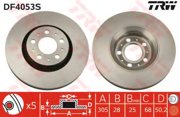 Диск гальмівний VOLVO S60/S80/V70/V70 Cross Country/V70 XC/XC70 ABS арт. DF4053S