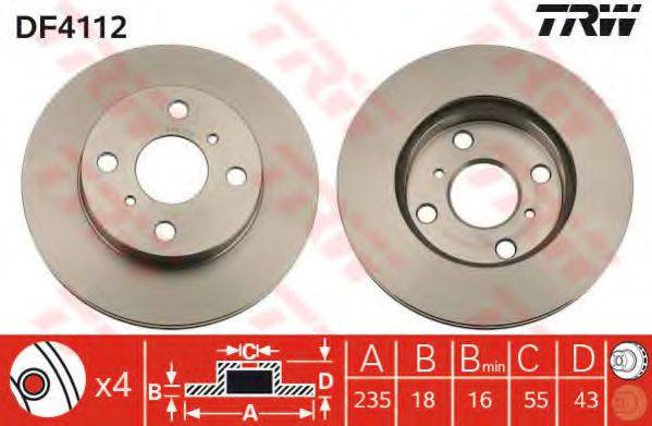 Диск гальмівний (1 шт.) TOYOTA Yaris ''F D=235mm ''99-05 ABS арт. DF4112