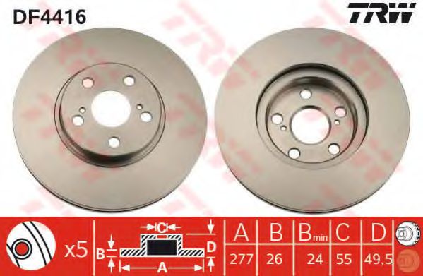 Гальмівний диск перед. Avensis 03-08 BREMBO арт. DF4416