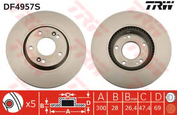 Гальмівний диск перед. Hyundai I30 /Kia Cee'D/ Cerato III 1.4-2.6 11 - (300x28) NIPPARTS арт. DF4957S