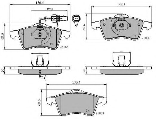 Гальмівні колодки пер. T4 2.5TDI 96-03 (R15)(з датчиком) BREMBO арт. NP2643