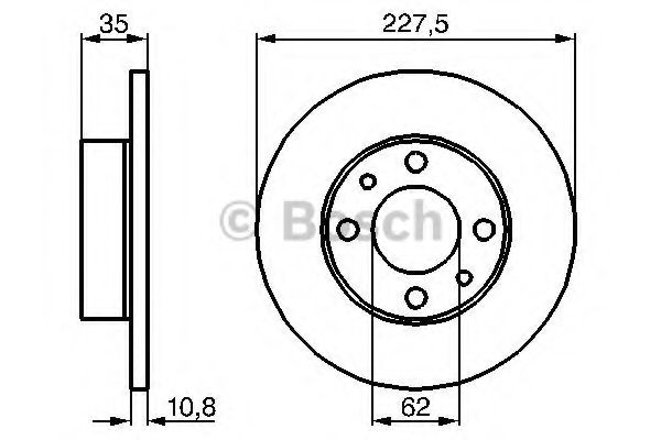 BOSCH диск гальмівний перед. FIAT Uno, Regata, Ritmo SEAT Ibiza (227*10,8) METELLI арт. 0986478063