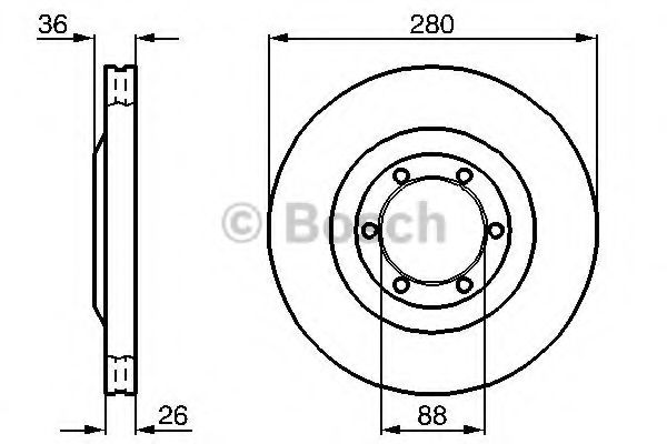 BOSCH диск гальм.передн.(280*26) вентил.OPEL Frontera,Monterey  (без ABS) TOKO CARS арт. 0986478437