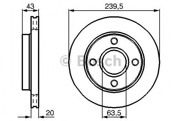 BOSCH диск гальмівний передній FORD Escort, Fiesta -02 (239,5*20) ROADHOUSE арт. 0986478502