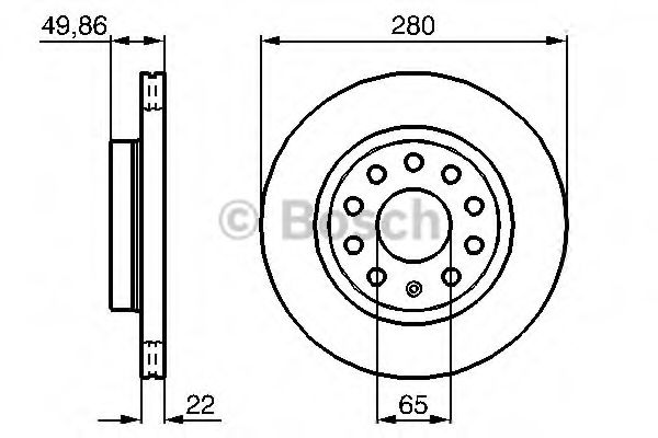 BOSCH диск гальмівний перед.(вентил.) AUDI A3 03- VW Golf  V, Caddy 04- (280*22) HELLAPAGID арт. 0986479098