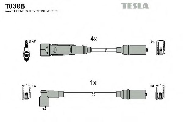 Кабель запалювання к-кт TESLA Audi 80 83-96 1,6 PROFIT арт. T038B