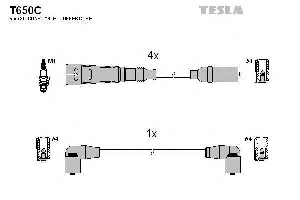 Кабель запалювання к-кт TESLA Seat,VW 80-01 1,6 BERU арт. T650C