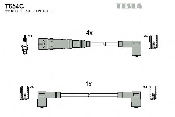 Кабель запалювання к-кт TESLA Seat,VW 83-00 1,3 BERU арт. T654C