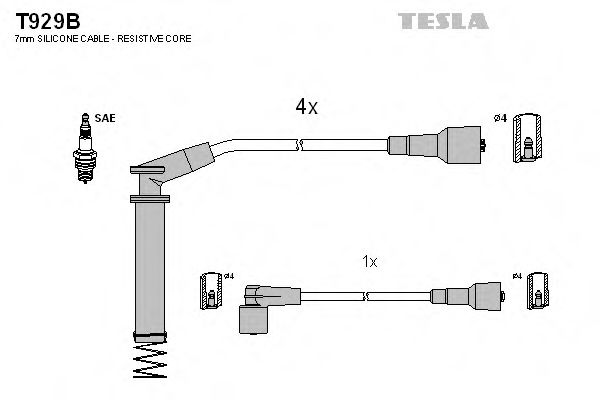 Кабель запалювання к-кт TESLA Opel Calibra, Vectra 88-95 1,8 JPGROUP арт. T929B