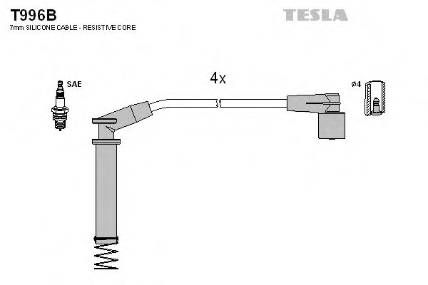 Кабель запалювання к-кт TESLA Opel Astra F, Corsa 91-00 1,2 BREMI арт. T996B