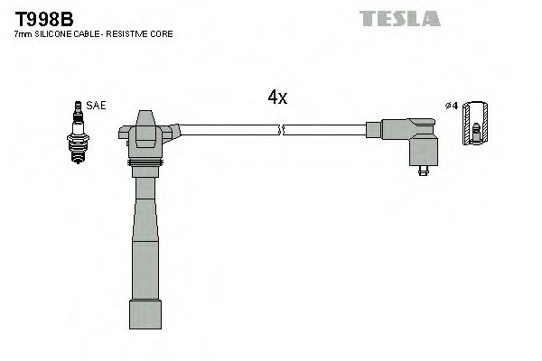 Кабель запалювання к-кт TESLA Lancia 00-03, Fiat 95-01 98 1,6 16V NGK арт. T998B