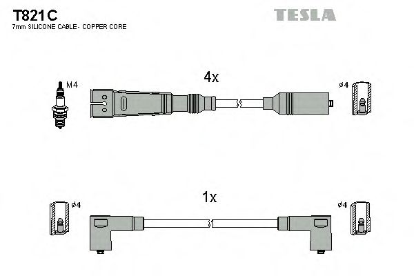 Кабель запалювання к-кт TESLA Seat,VW 88-02 1,4 BREMI арт. T821C