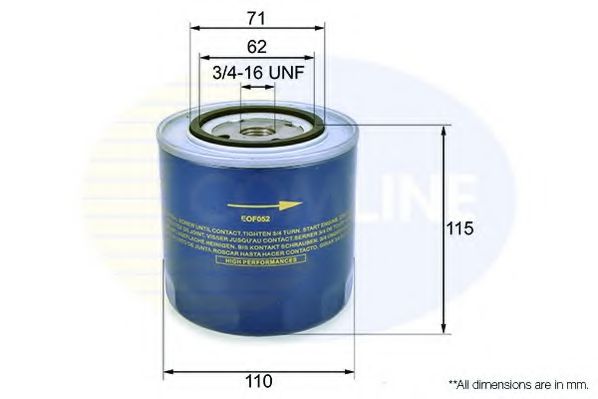 EOF052 Comline - Фільтр оливи ( аналог51189E/OC86 ) UFI арт. EOF052