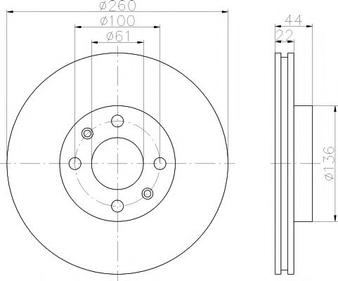 HELLA NISSAN Диск торм.передн.Note, Micra 1.0 1.2 1.4 02-,Logan 07- (260*22 вент.) BLUEPRINT арт. 8DD355109331