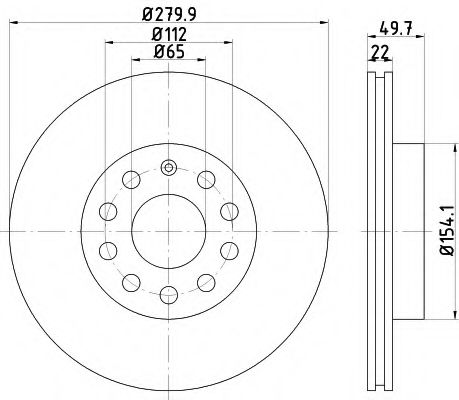 Гальмівний диск перед. Caddy III/Golf V/VI/Jetta/Octavia 04- (280x22) MEYLE арт. 8DD355109561