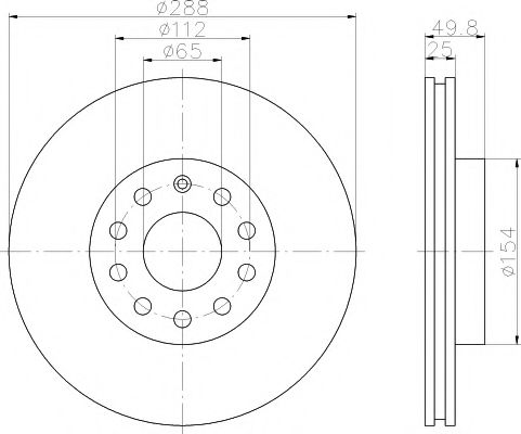 Гальмівний диск перед. Caddy III 650kg (288x24.9) BOSCH арт. 8DD355109581