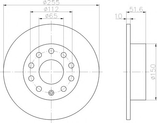 Гальмівний диск зад. Caddy III/Octavia II/III/Golf V/VI 03- (253x9.9) ROADHOUSE арт. 8DD355109601