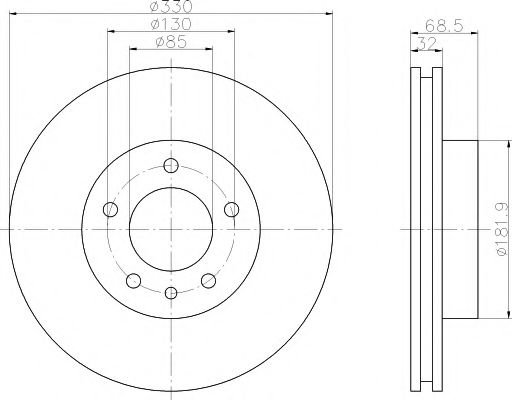 Гальмівний диск перед. Touareg/Cayenne 330mm 3.0-4.2 02- (PRO) Лівий ATE арт. 8DD355109721