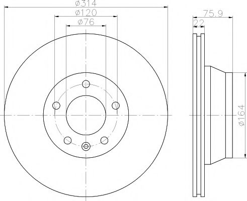 HELLA PRO VW гальмівний диск заднІЇ T5,Touareg 02- BREMBO арт. 8DD355109801