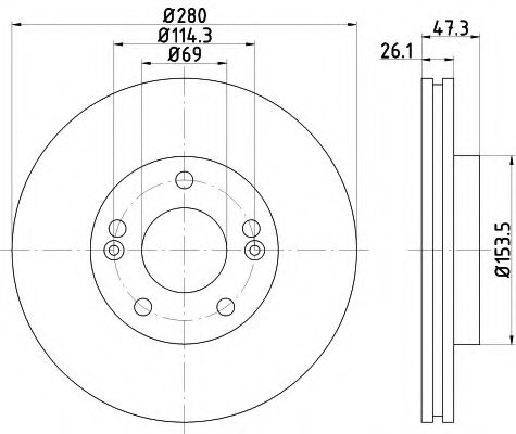 Гальмівний диск перед. Ceed/Carens III/Magentis/Sportage/Tucson 04- (280x26) BREMBO арт. 8DD355120141