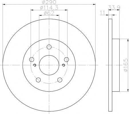 HELLA TOYOTA диск гальмівний задн. Avensis 09- BLUEPRINT арт. 8DD355116121