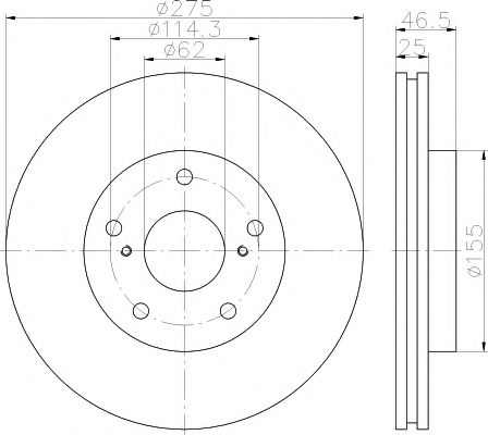 HELLA PRO LEXUS Гальмівний диск передн. HS 250h, TOYOTA RAV 4 III, RAV 4 IV BOSCH арт. 8DD355117361