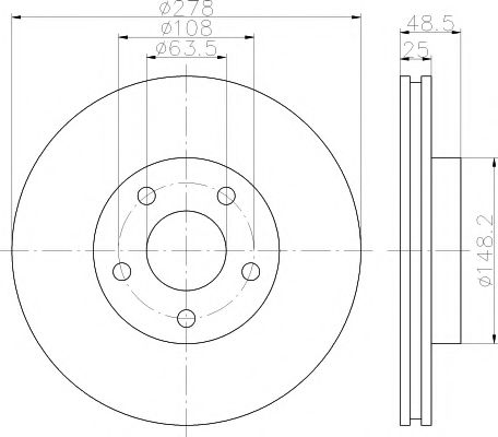 HELLA PRO FORD диск гальмівний передн. Focus, Focus C-Max 03- 1.6/1.8 03- ATE арт. 8DD355112171