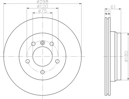 HELLA Диск тормозной задний (вентил.) BMW E39 (298*20) BOSCH арт. 8DD355104611