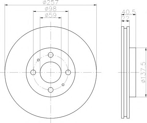 HELLA PRO FIAT гальмівний диск передн. Doblo 1.6, Stilo CITROEN Nemo JURID арт. 8DD355103971