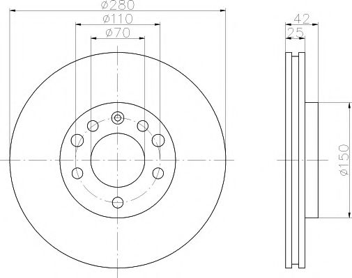 Гальмівний диск перед. Opel Astra G, H/Zafira 98- (вент.) (280x25) BLUEPRINT арт. 8DD355106071