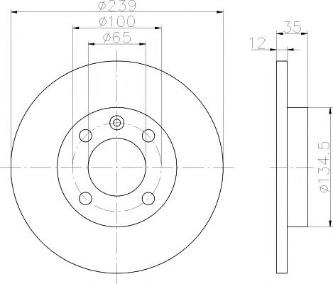 HELLA PRO VW Гальмівний диск передн. Audi 80, Golf I,II,III,Passat,Vento BOSCH арт. 8DD355100131