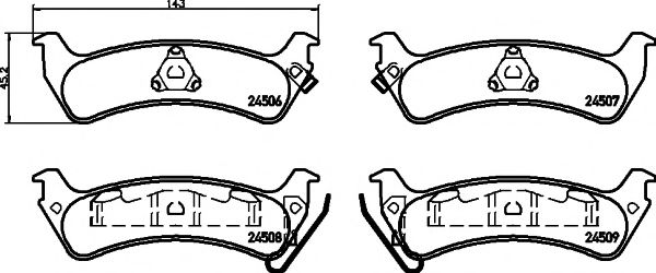 HELLA JEEP Тормозные колодки задние Grand Cherokee 91- BREMBO арт. 8DB355013091