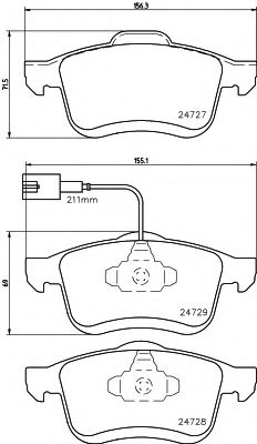 HELLA FIAT колодки гальмівні передн (з датчик. Doblo 10-,Opel Combo Tour 12- BLUEPRINT арт. 8DB355014241