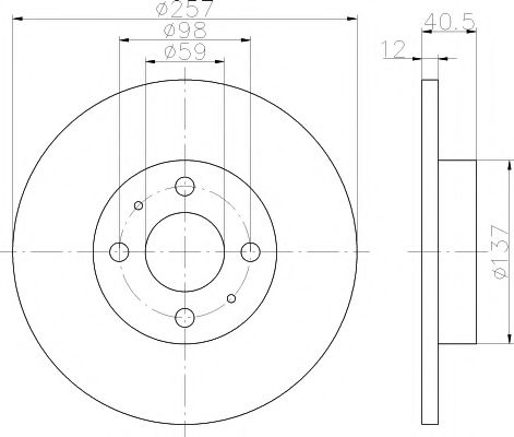 HELLA PRO FIAT гальмівний диск передн. 500 09 10-, LANCIA, ALFA ROMEO ATE арт. 8DD355117931