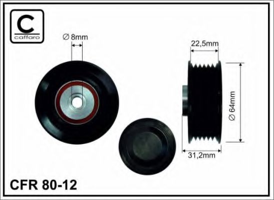 Фото - 64x8x22,5 Ролик обвідний паса поліклинового MB 250GD 2.5D (OM601D23/ OM602D29/ OM603D35) 12.88- CAFFARO - 8012