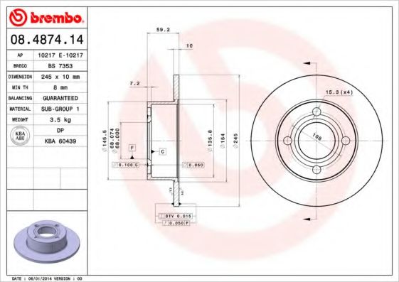 Гальмівний диск BOSCH арт. 08487414