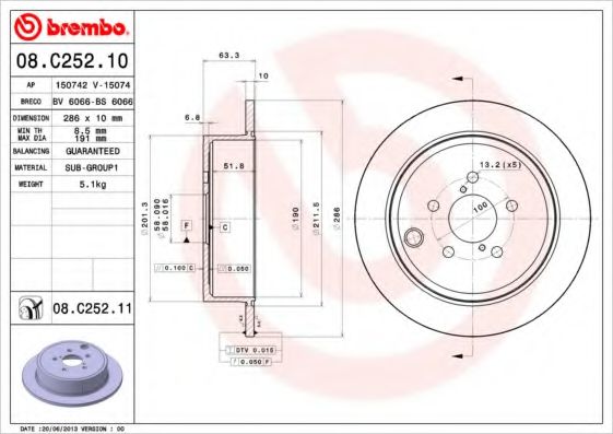 Диск гальмівний задн. (вир-во BREMBO) BOSCH арт. 08C25211