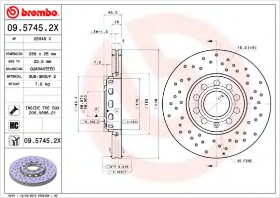 Гальмівний диск ABS арт. 0957452X