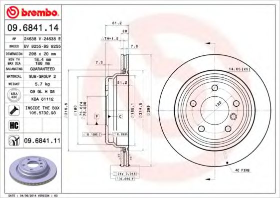 Гальмівний диск BREMBO арт. 09684114