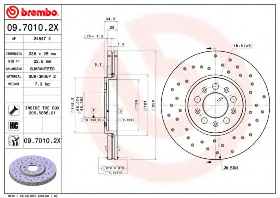 Гальмівний диск BREMBO арт. 0970102X