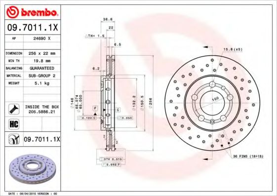Гальмівний диск BREMBO арт. 0970111X