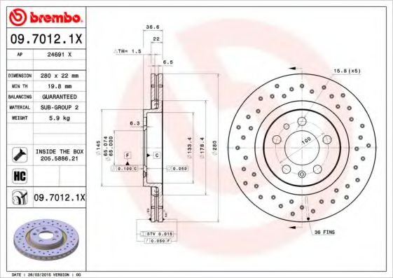 Гальмівний диск BREMBO арт. 0970121X