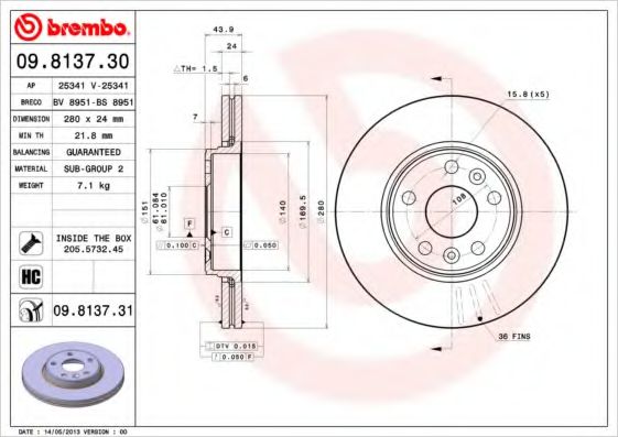 Гальмівний диск BOSCH арт. 09813731