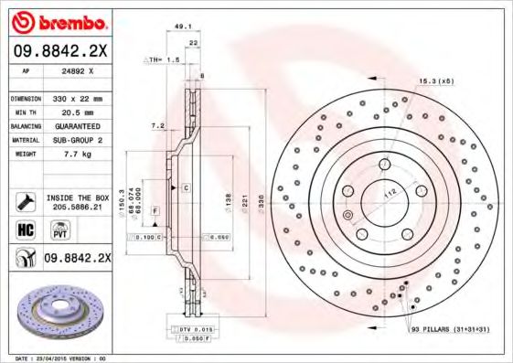 Гальмівний диск BREMBO арт. 0988422X