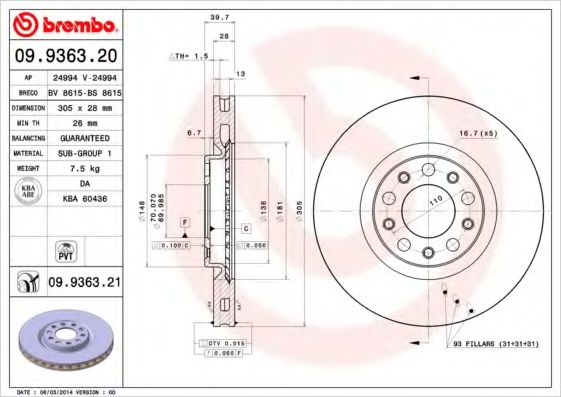 Гальмівний диск BOSCH арт. 09936321