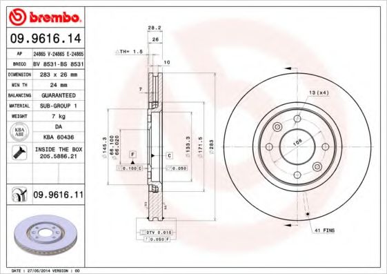 Гальмівний диск BOSCH арт. 09961611